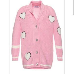 MonnaLisa Pink Knit Cardigan with White Heart Appliqués